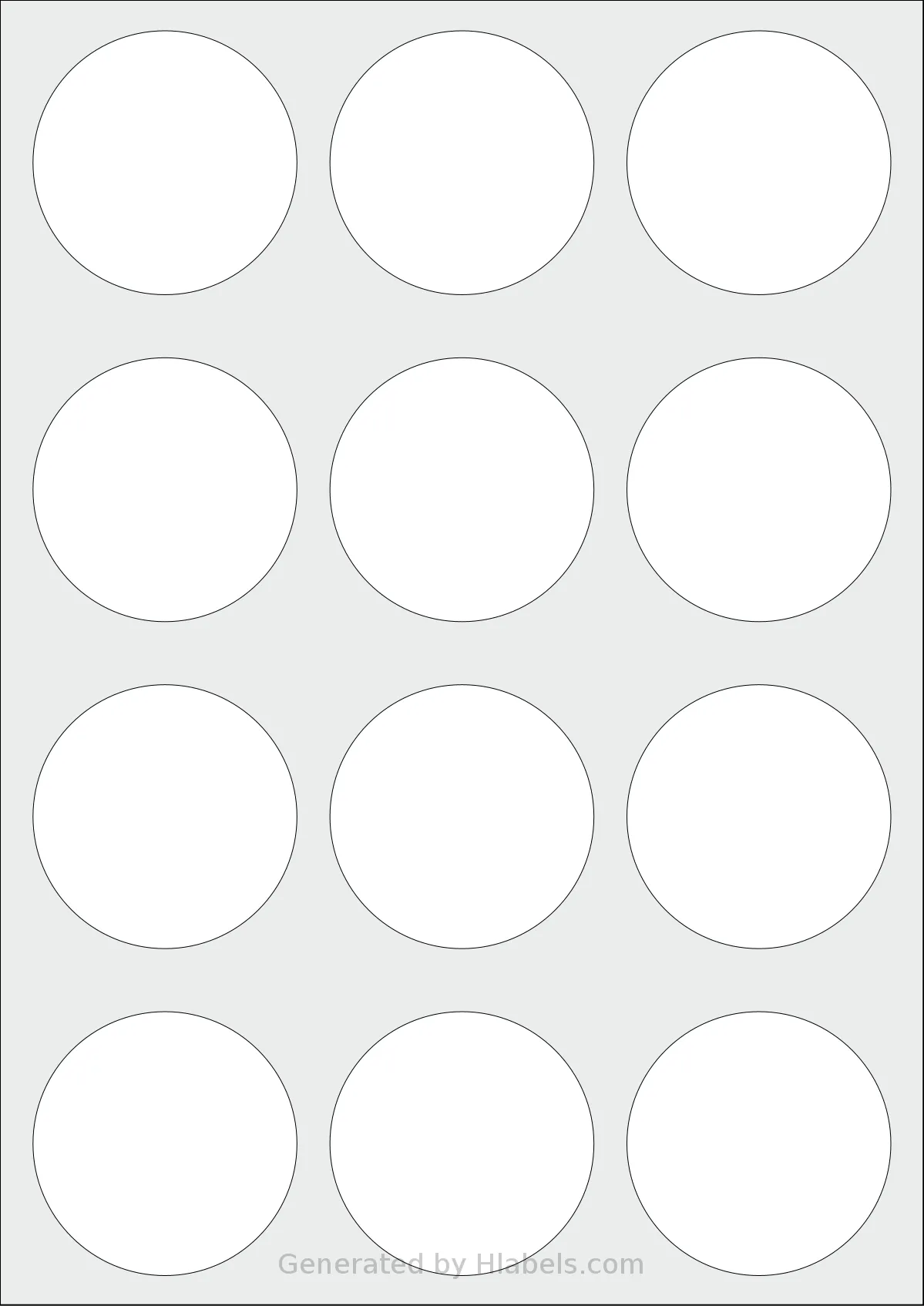 Avery® Zweckform 60R6 template with 12 circle labels per sheet, each 60 millimeter in diameter, on A4-size adhesive blank label sheets.