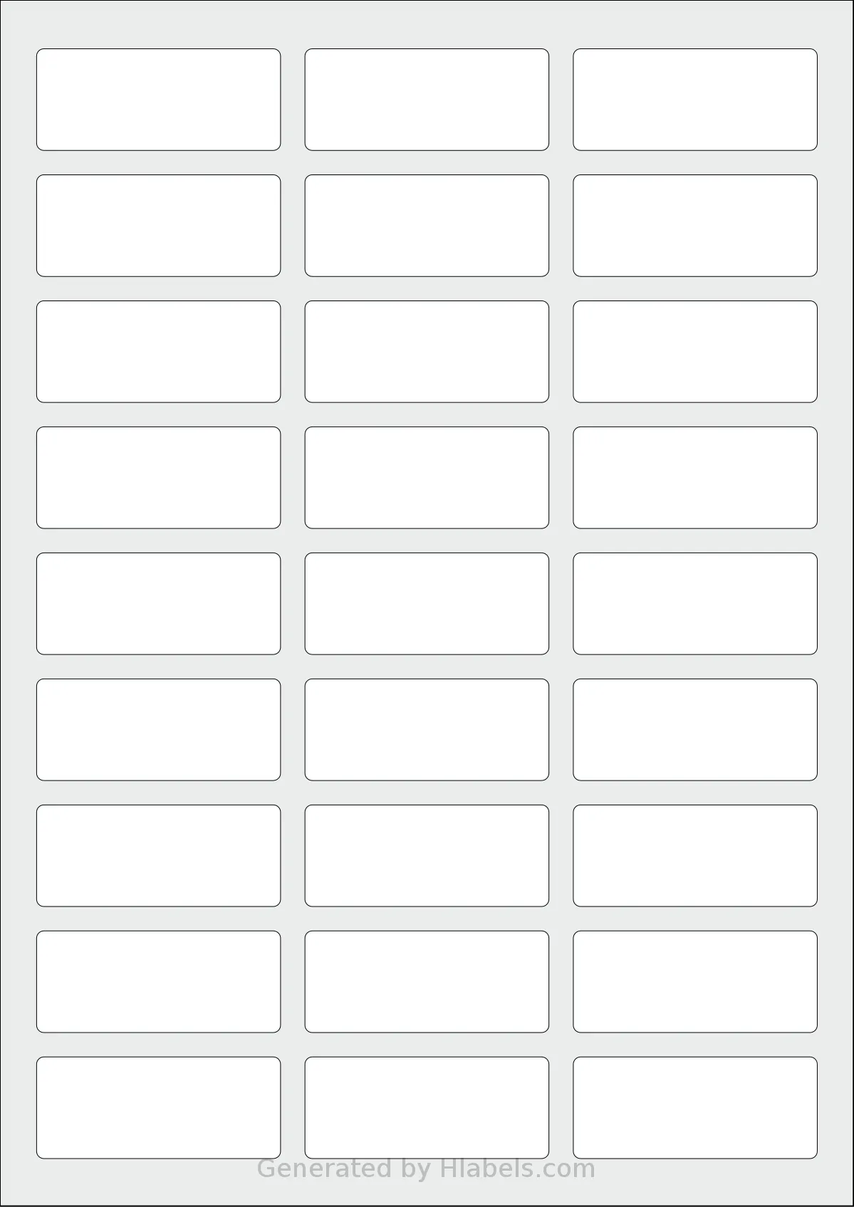 Avery® Zweckform 60x25 template with 27 rectangular 60 x 25 millimeter labels per sheet, on A4-size adhesive blank label sheets.