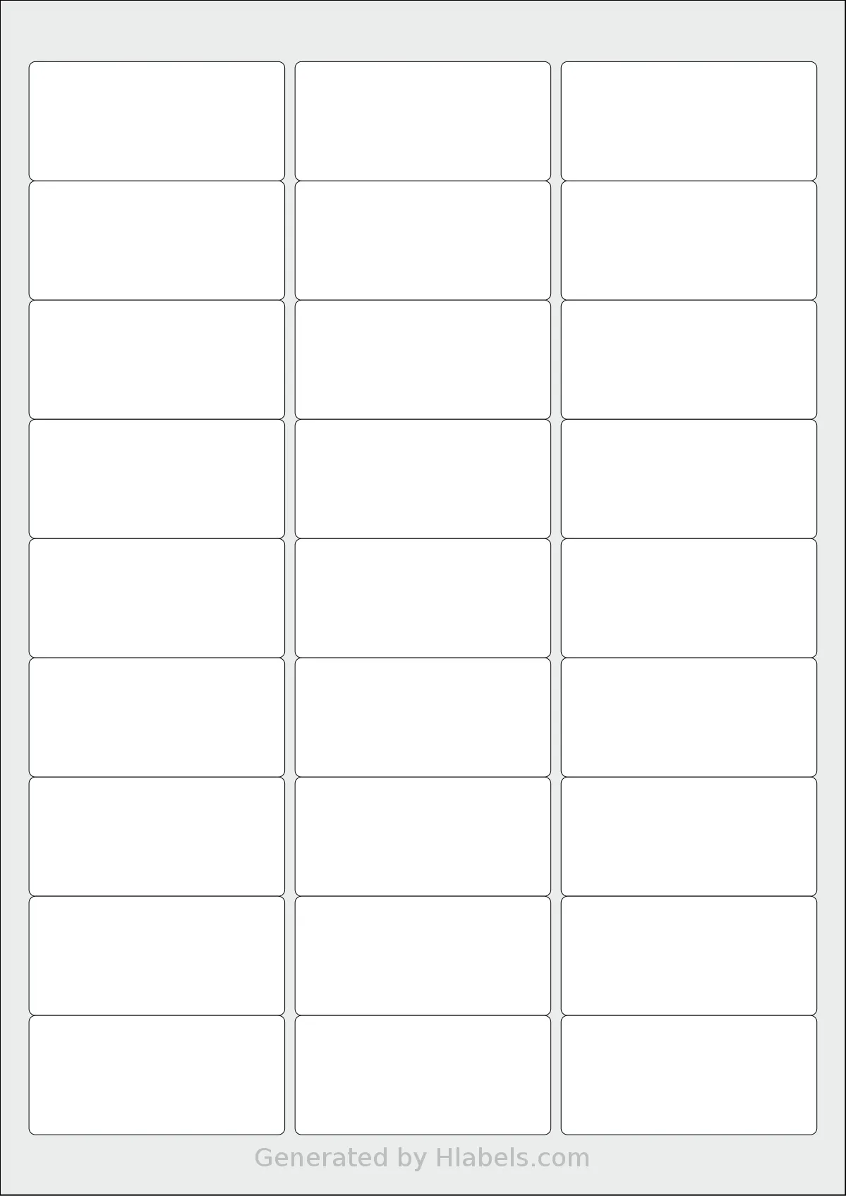 Avery® Zweckform 64x30 template with 27 rectangular 63.5 x 29.6 millimeter labels per sheet, on A4-size adhesive blank label sheets.