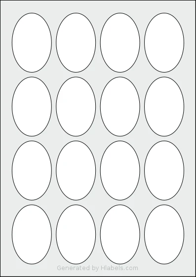 Avery® Zweckform 64x42-O template with 16 oval 42.3 x 63.5 millimeter labels per sheet, on A4-size adhesive blank label sheets.