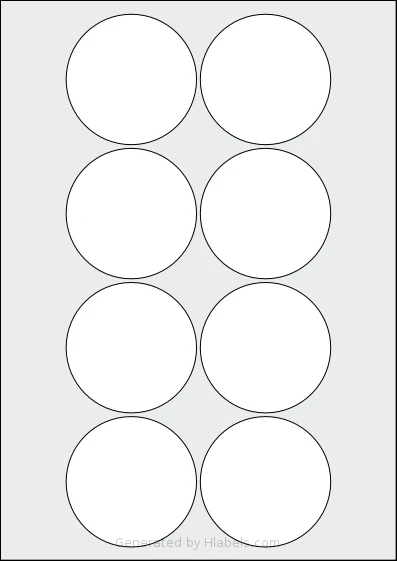 Avery® Zweckform 69 template with 8 circle labels per sheet, each 69 millimeter in diameter, on A4-size adhesive blank label sheets.