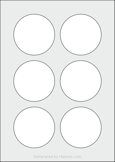 Avery® Zweckform 75 template with 6 circle labels per sheet, each 75 millimeter in diameter, on A4-size adhesive blank label sheets.