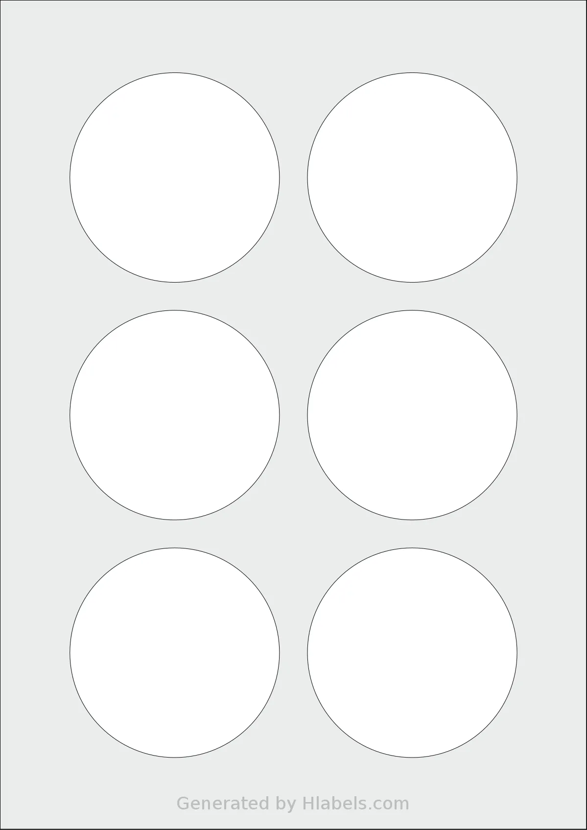 Avery® Zweckform 75 template with 6 circle labels per sheet, each 75 millimeter in diameter, on A4-size adhesive blank label sheets.