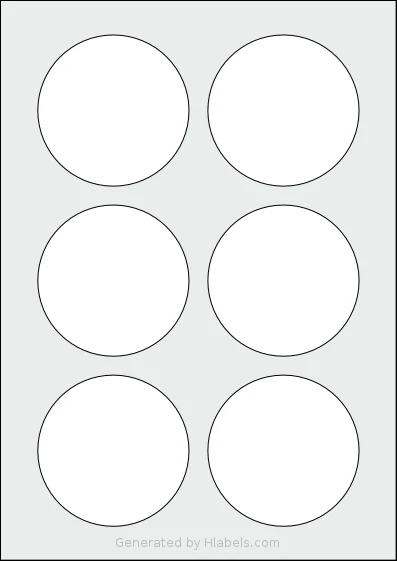 Avery® Zweckform 80 template with 6 circle labels per sheet, each 80 millimeter in diameter, on A4-size adhesive blank label sheets.