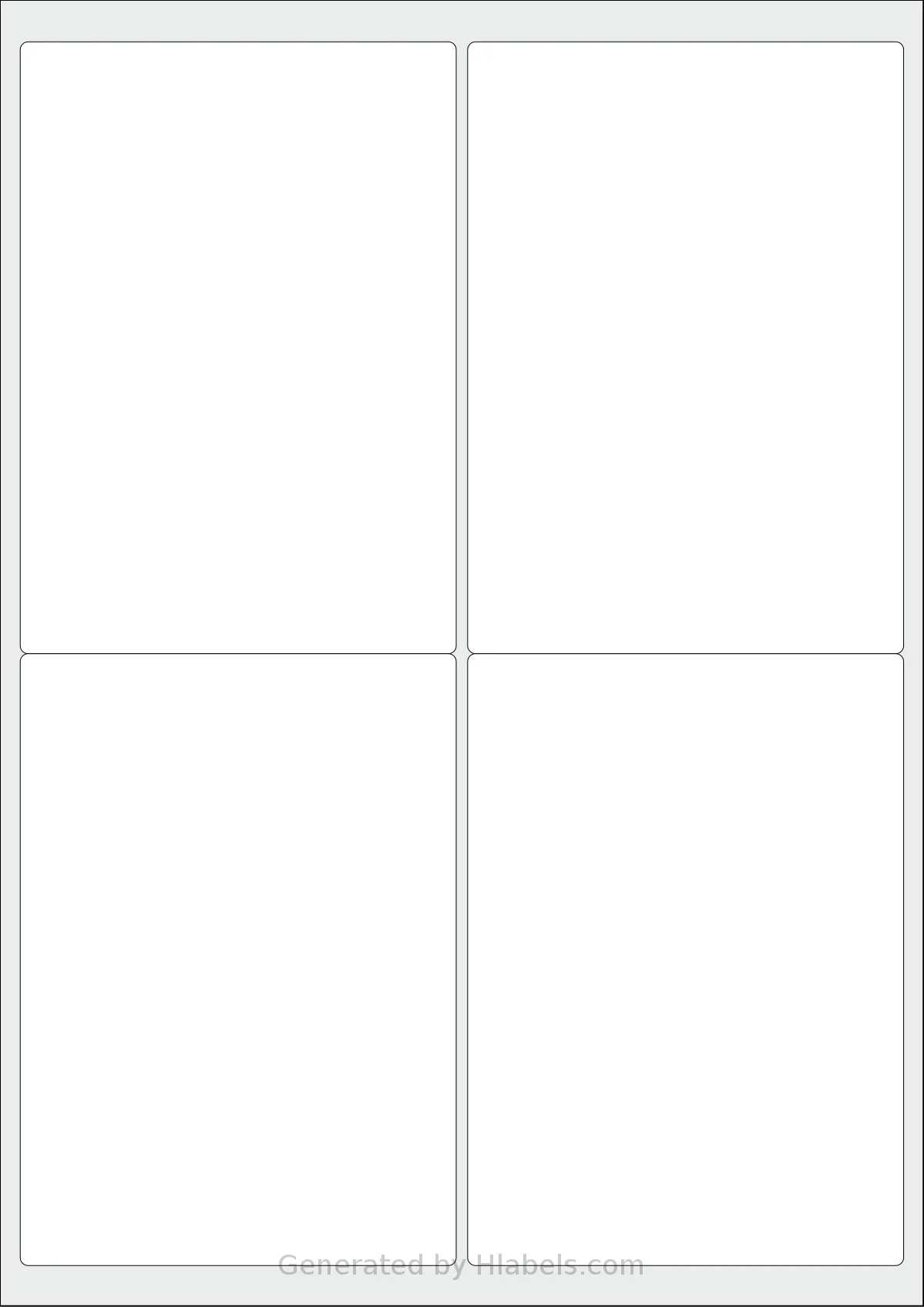 Avery® Zweckform 99x139 template with 4 rectangular 99.1 x 139 millimeter labels per sheet, on A4-size adhesive blank label sheets.