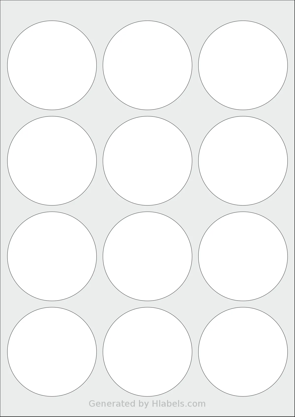 BioLabels® CL1264BIOR template with 12 circle labels per sheet, each 63.5 millimeter in diameter, on A4-size adhesive blank label sheets.