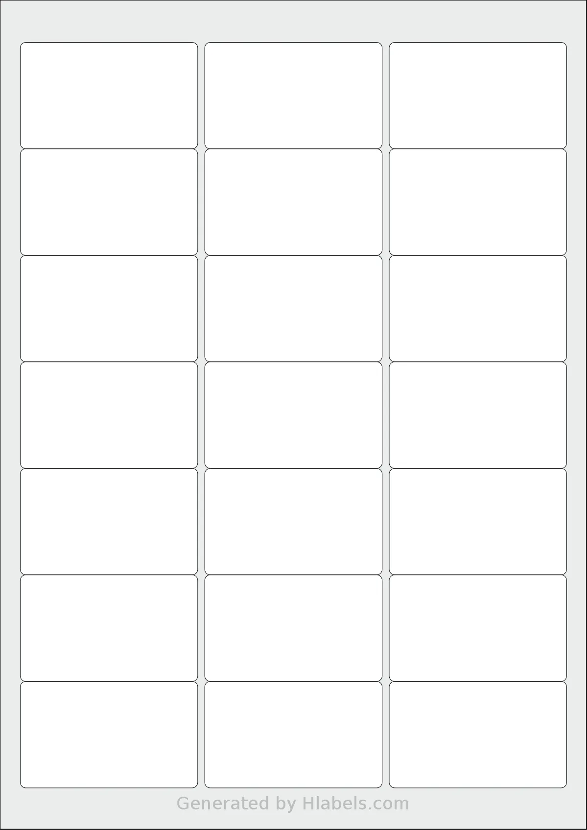 BioLabels® CL2163BIO template with 21 rectangular 63.5 x 38.1 millimeter labels per sheet, on A4-size adhesive blank label sheets.