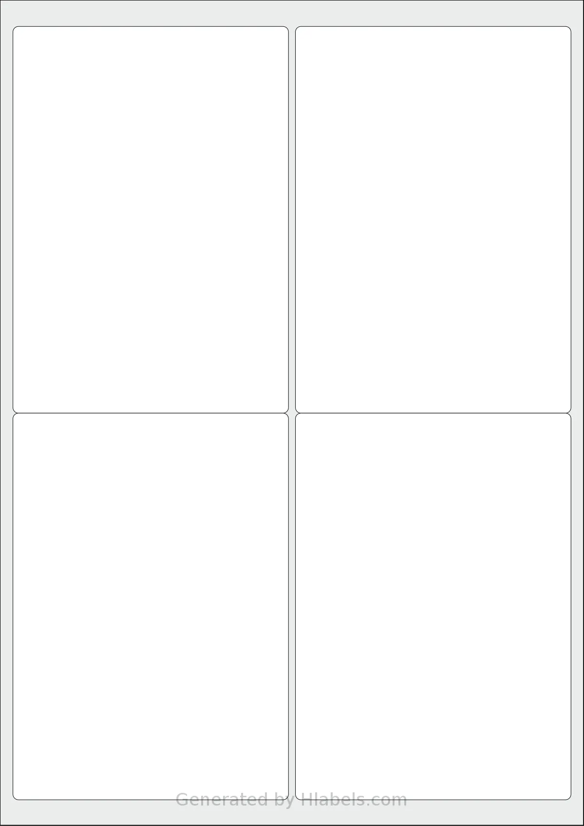 BioLabels® CL499BIO template with 4 rectangular 99.1 x 139 millimeter labels per sheet, on A4-size adhesive blank label sheets.