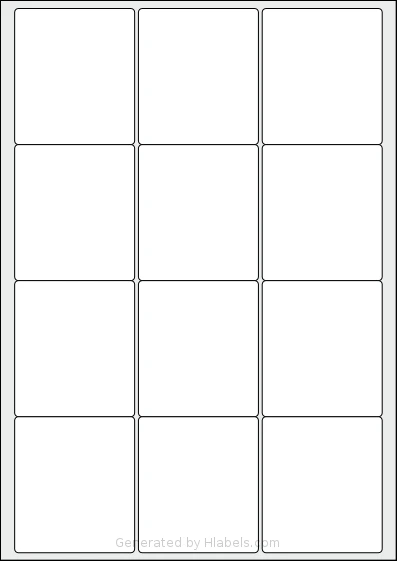 CloudLabels® CL1263 template with 12 rectangular 63.5 x 72 millimeter labels per sheet, on A4-size adhesive blank label sheets.