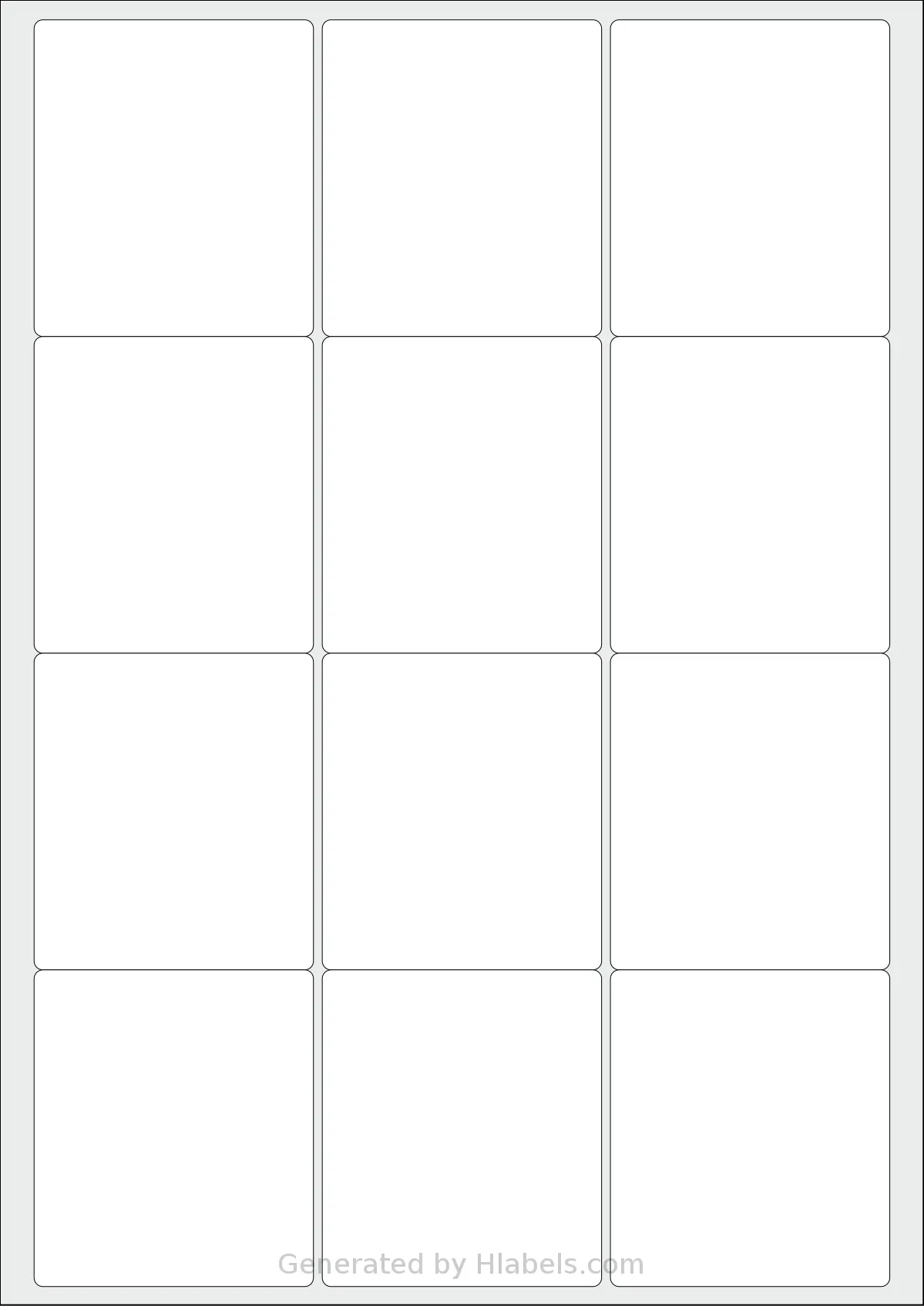 CloudLabels® CL1263 template with 12 rectangular 63.5 x 72 millimeter labels per sheet, on A4-size adhesive blank label sheets.