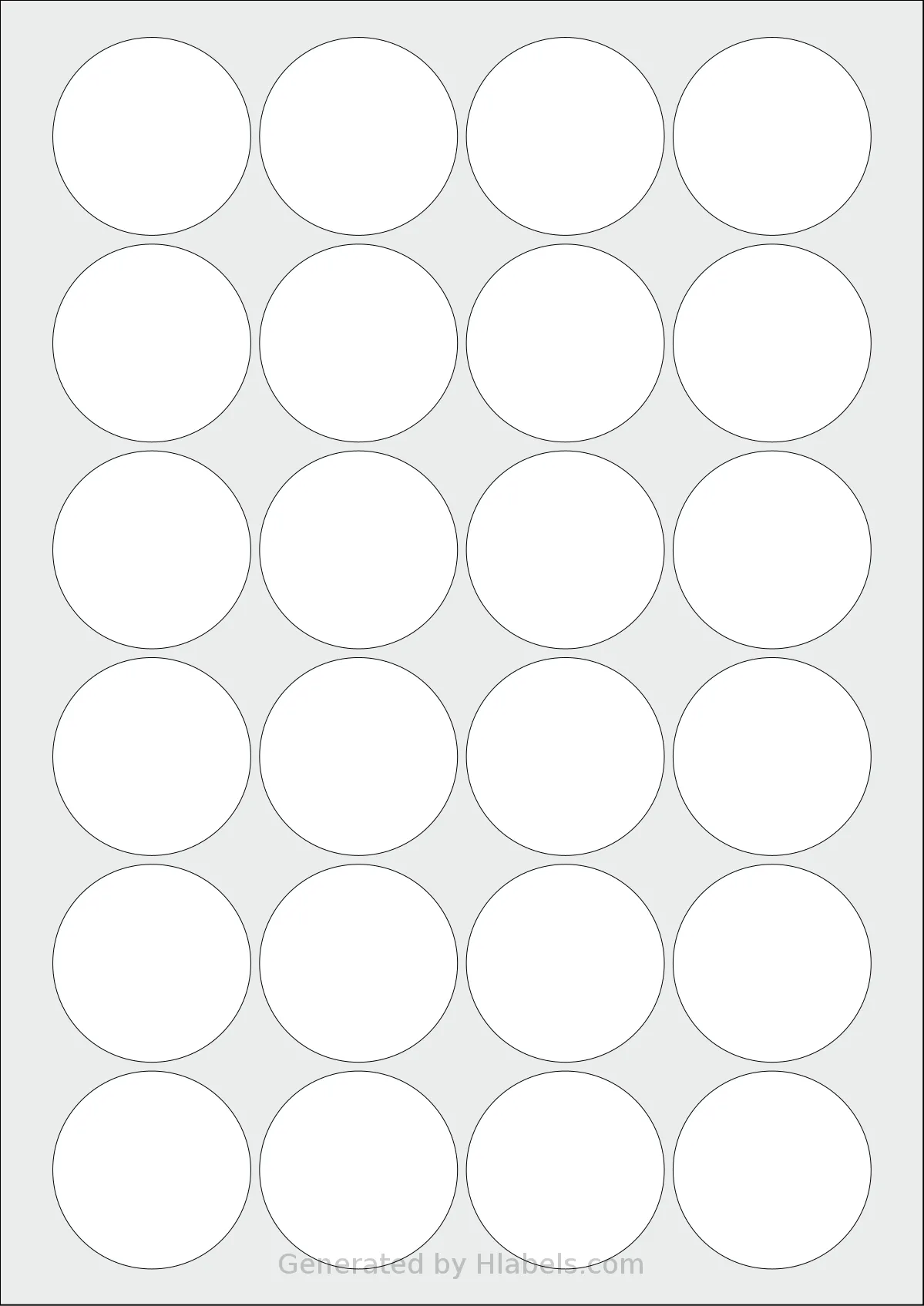 CloudLabels® CL2445R template with 24 circle labels per sheet, each 45 millimeter in diameter, on A4-size adhesive blank label sheets.