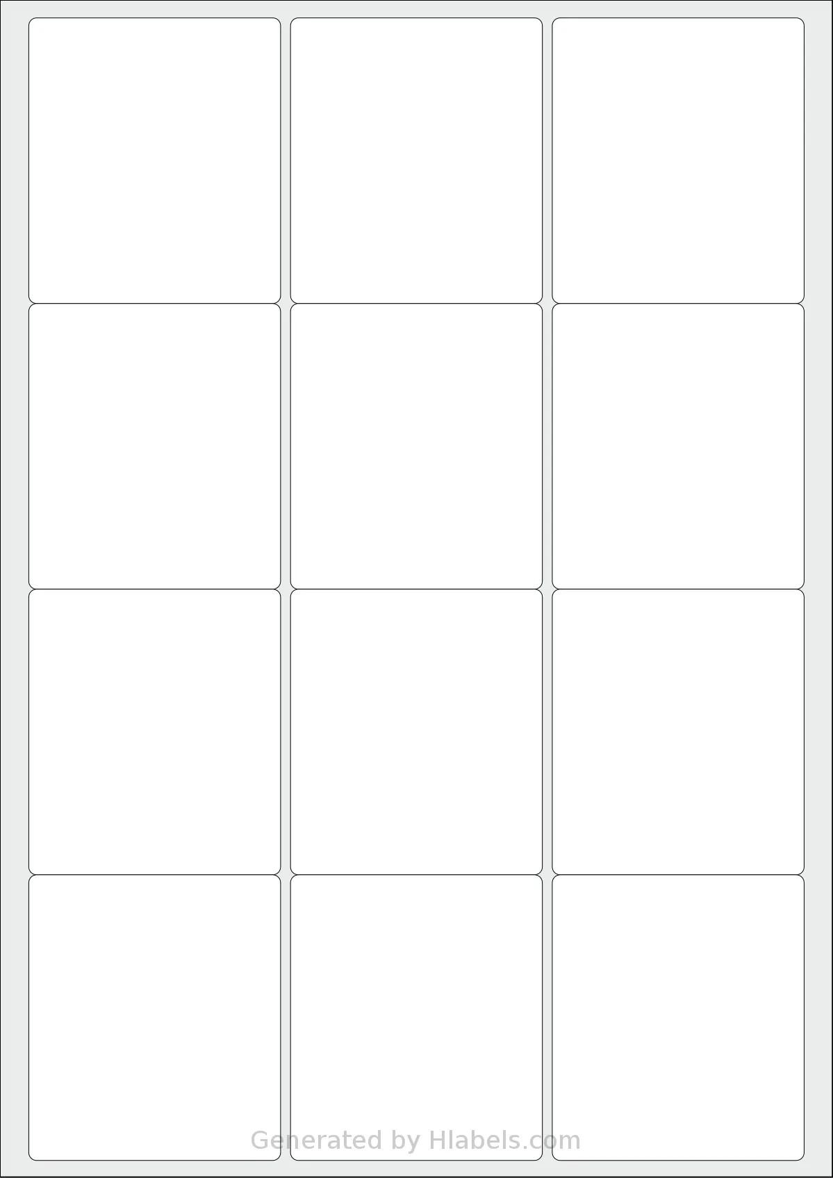 iSOUL® LP12 template with 12 rectangular 63.5 x 72 millimeter labels per sheet, on A4-size adhesive blank label sheets.
