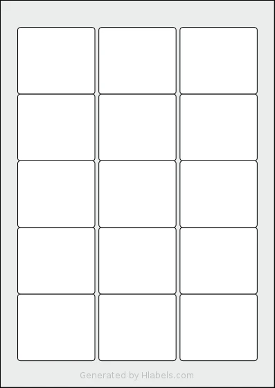 iSOUL® LP15 template with 15 rectangular 59 x 51 millimeter labels per sheet, on A4-size adhesive blank label sheets.