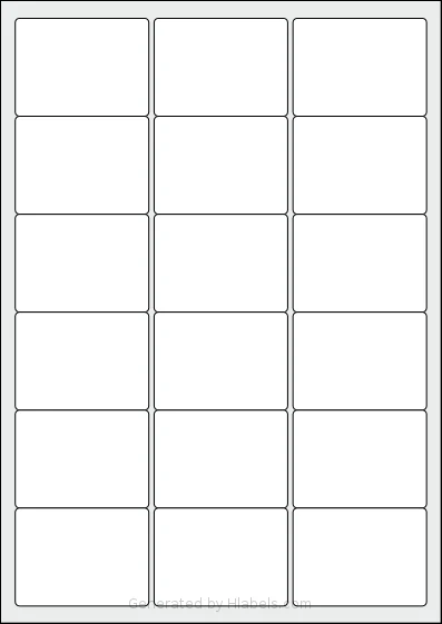 iSOUL® LP18 template with 18 rectangular 63.5 x 46.6 millimeter labels per sheet, on A4-size adhesive blank label sheets.