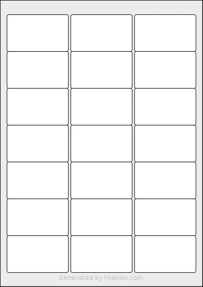 iSOUL® LP21 template with 21 rectangular 63.5 x 38.1 millimeter labels per sheet, on A4-size adhesive blank label sheets.