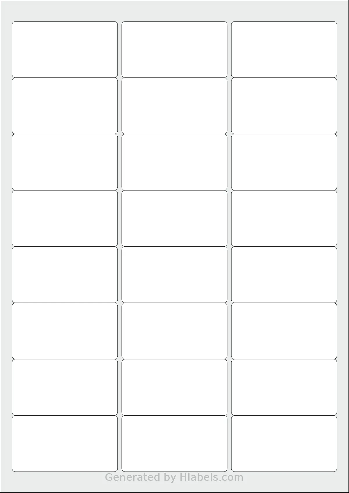 iSOUL® LP24 template with 24 rectangular 63.5 x 33.9 millimeter labels per sheet, on A4-size adhesive blank label sheets.
