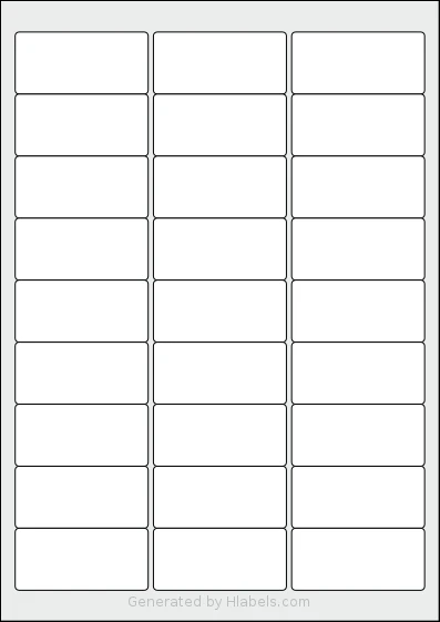 iSOUL® LP27 template with 27 rectangular 63.5 x 29.6 millimeter labels per sheet, on A4-size adhesive blank label sheets.