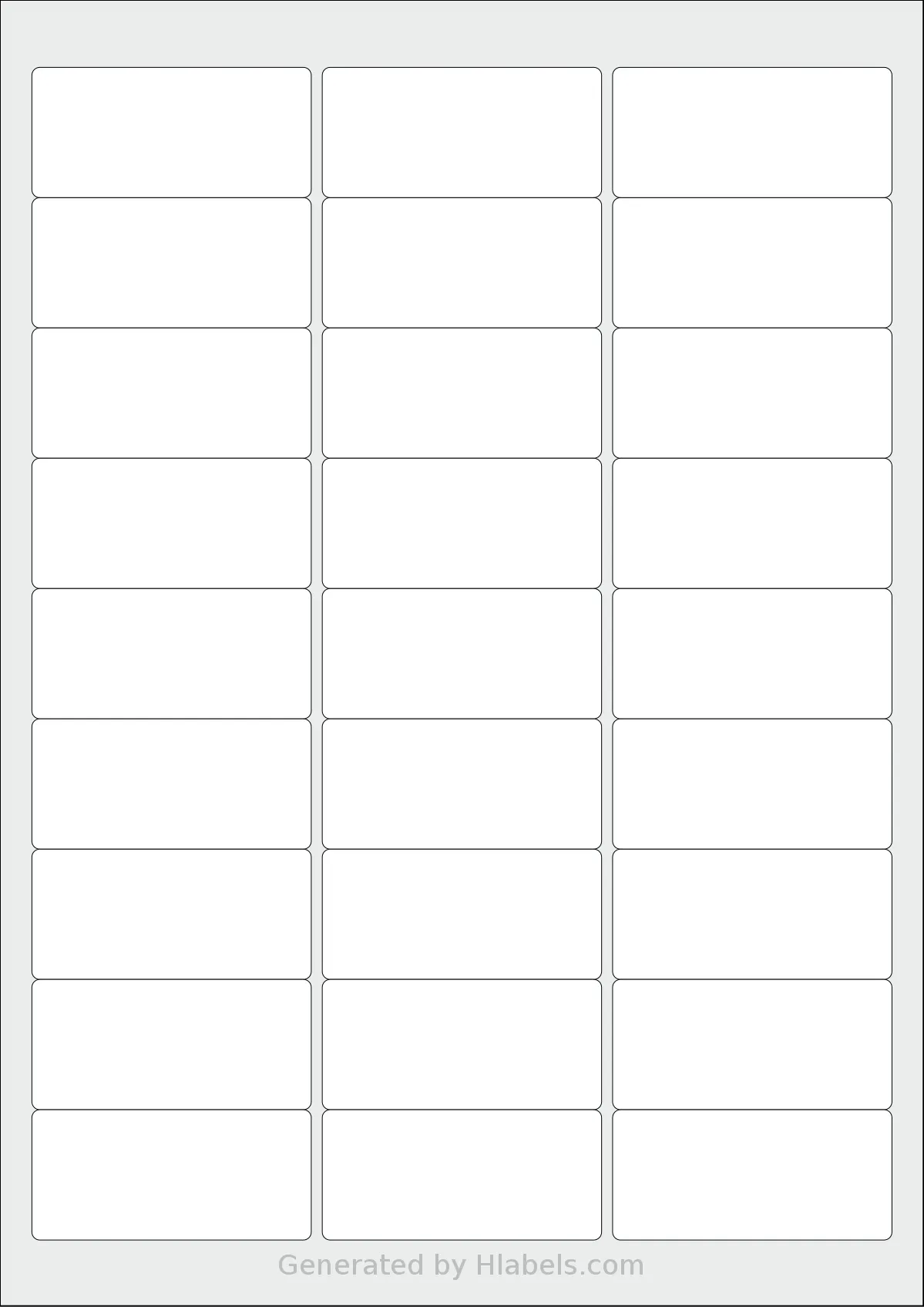 iSOUL® LP27 template with 27 rectangular 63.5 x 29.6 millimeter labels per sheet, on A4-size adhesive blank label sheets.