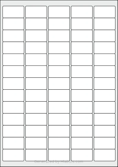 iSOUL® LP65 template with 65 rectangular 38.1 x 21.2 millimeter labels per sheet, on A4-size adhesive blank label sheets.
