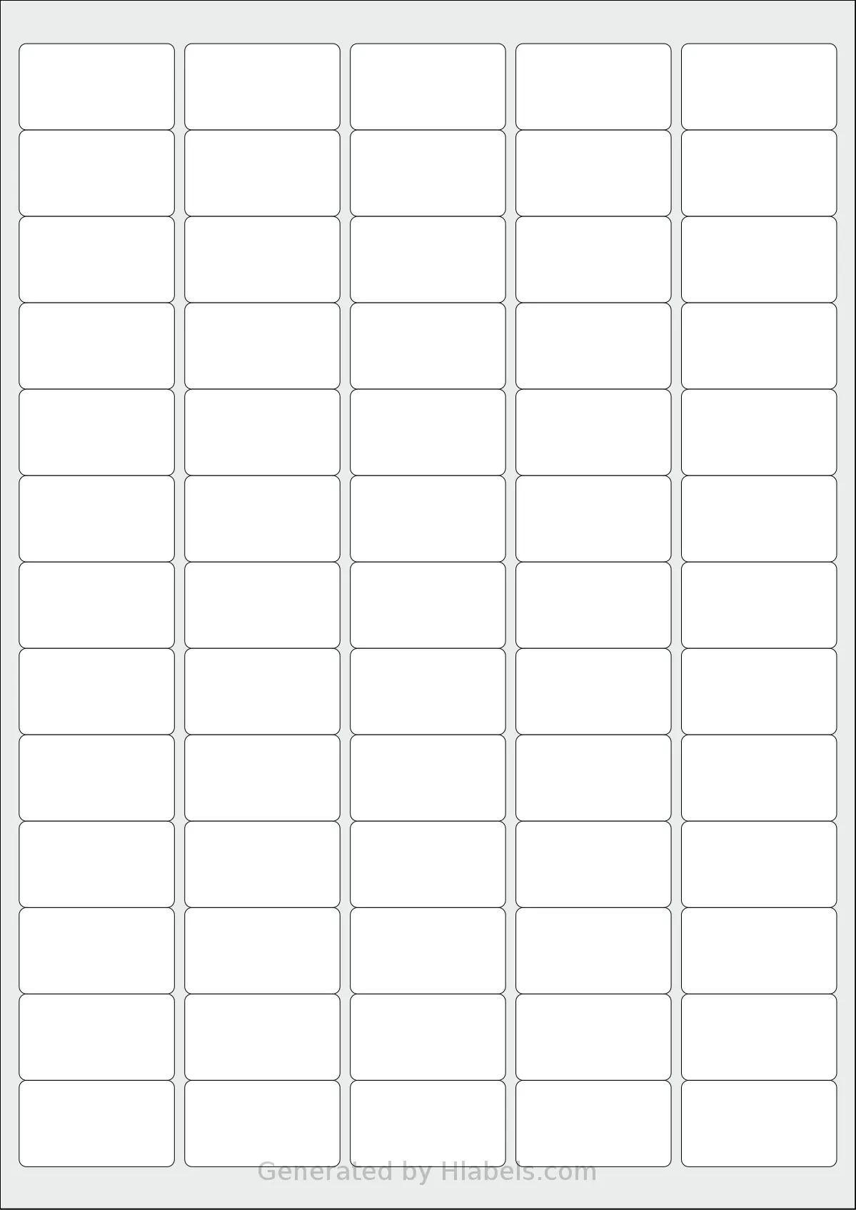 iSOUL® LP65 template with 65 rectangular 38.1 x 21.2 millimeter labels per sheet, on A4-size adhesive blank label sheets.