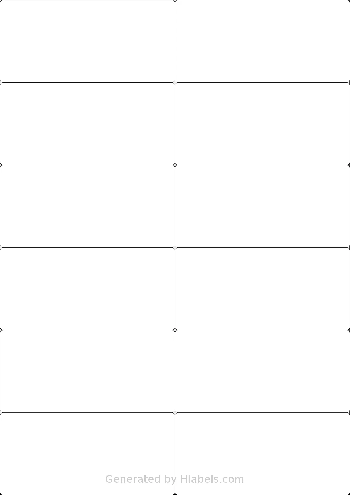 LabelPlanet® LP12-105 template with 12 rectangular 105 x 49.5 millimeter labels per sheet, on A4-size adhesive blank label sheets.