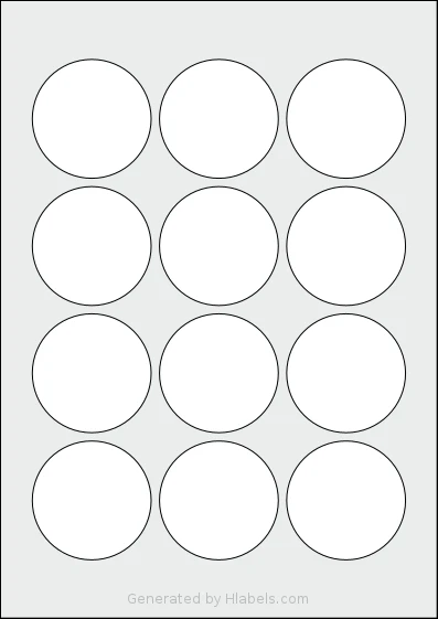 LabelPlanet® LP12-57R Template LabelPlanet® LP12-57R template with 12 circle labels per sheet, each 57 millimeter in diameter, on A4-size adhesive blank label sheets.