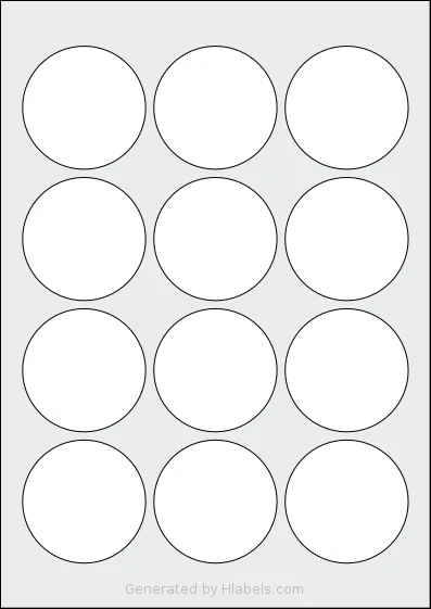 LabelPlanet® LP12-60R Template LabelPlanet® LP12-60R template with 12 circle labels per sheet, each 60 millimeter in diameter, on A4-size adhesive blank label sheets.
