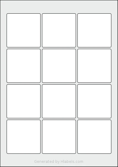 LabelPlanet® LP12-60SQ Template LabelPlanet® LP12-60SQ template with 12 square 60 x 60 millimeter labels per sheet, on A4-size adhesive blank label sheets.