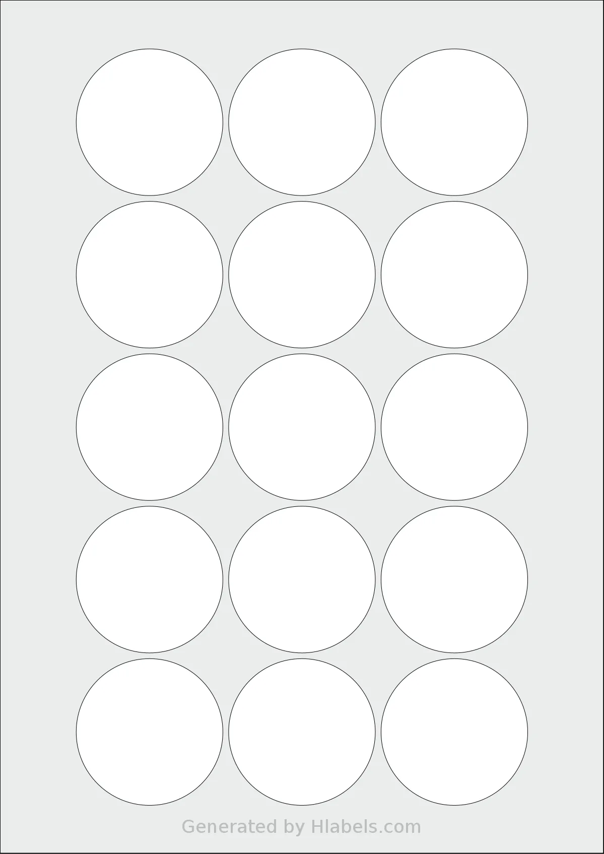 LabelPlanet® LP15-51R template with 15 circle labels per sheet, each 51 millimeter in diameter, on A4-size adhesive blank label sheets.