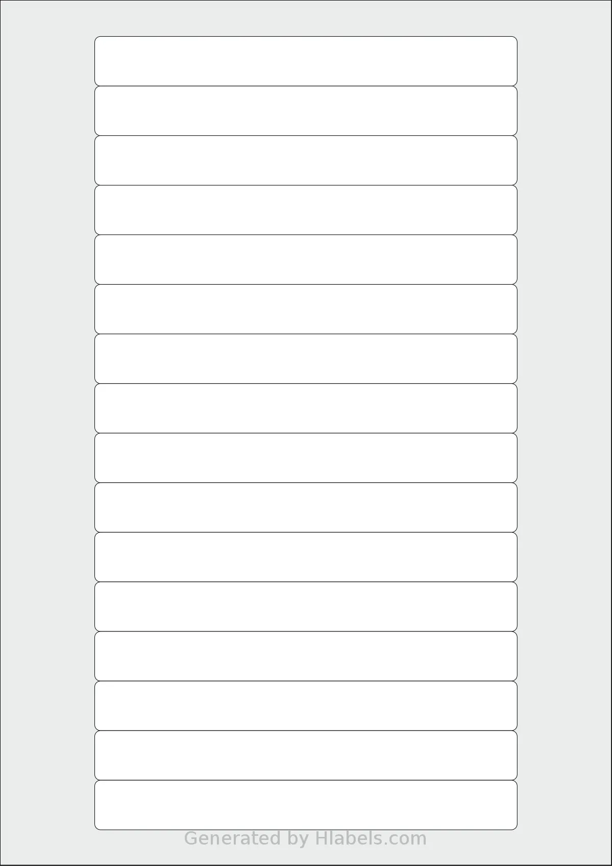 LabelPlanet® LP16-145 template with 16 rectangular 145 x 17 millimeter labels per sheet, on A4-size adhesive blank label sheets.