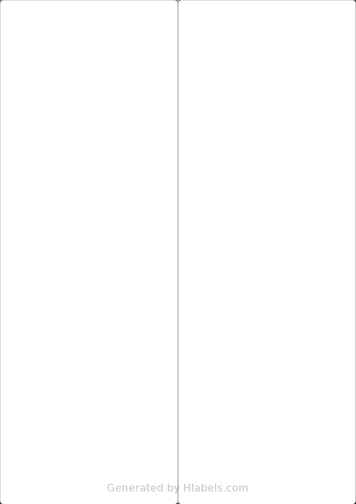 LabelPlanet® LP2-105 template with 2 rectangular 105 x 297 millimeter labels per sheet, on A4-size adhesive blank label sheets.