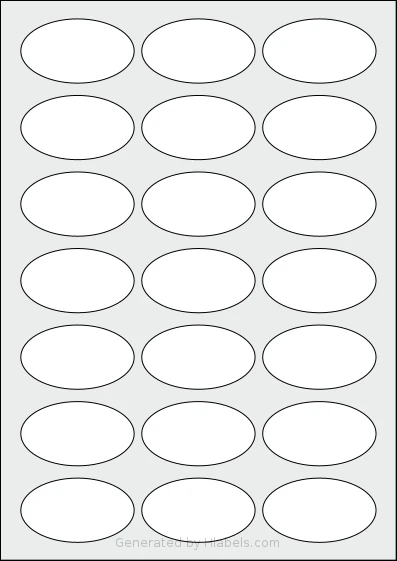 LabelPlanet® LP21-60OV Template LabelPlanet® LP21-60OV template with 21 oval 60 x 34 millimeter labels per sheet, on A4-size adhesive blank label sheets.