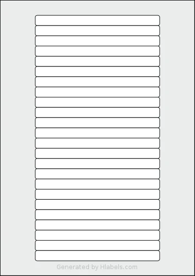 LabelPlanet® LP24-134 Template LabelPlanet® LP24-134 template with 24 rectangular 134 x 11 millimeter labels per sheet, on A4-size adhesive blank label sheets.