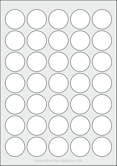 LabelPlanet® LP35-35R Template LabelPlanet® LP35-35R template with 35 circle labels per sheet, each 35 millimeter in diameter, on A4-size adhesive blank label sheets.