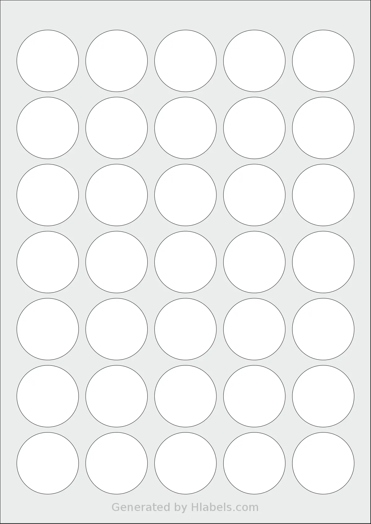 LabelPlanet® LP35-35R template with 35 circle labels per sheet, each 35 millimeter in diameter, on A4-size adhesive blank label sheets.