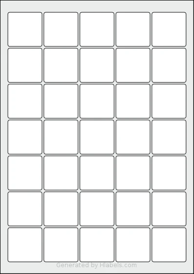 LabelPlanet® LP35-37SQ Template LabelPlanet® LP35-37SQ template with 35 square 37 x 37 millimeter labels per sheet, on A4-size adhesive blank label sheets.