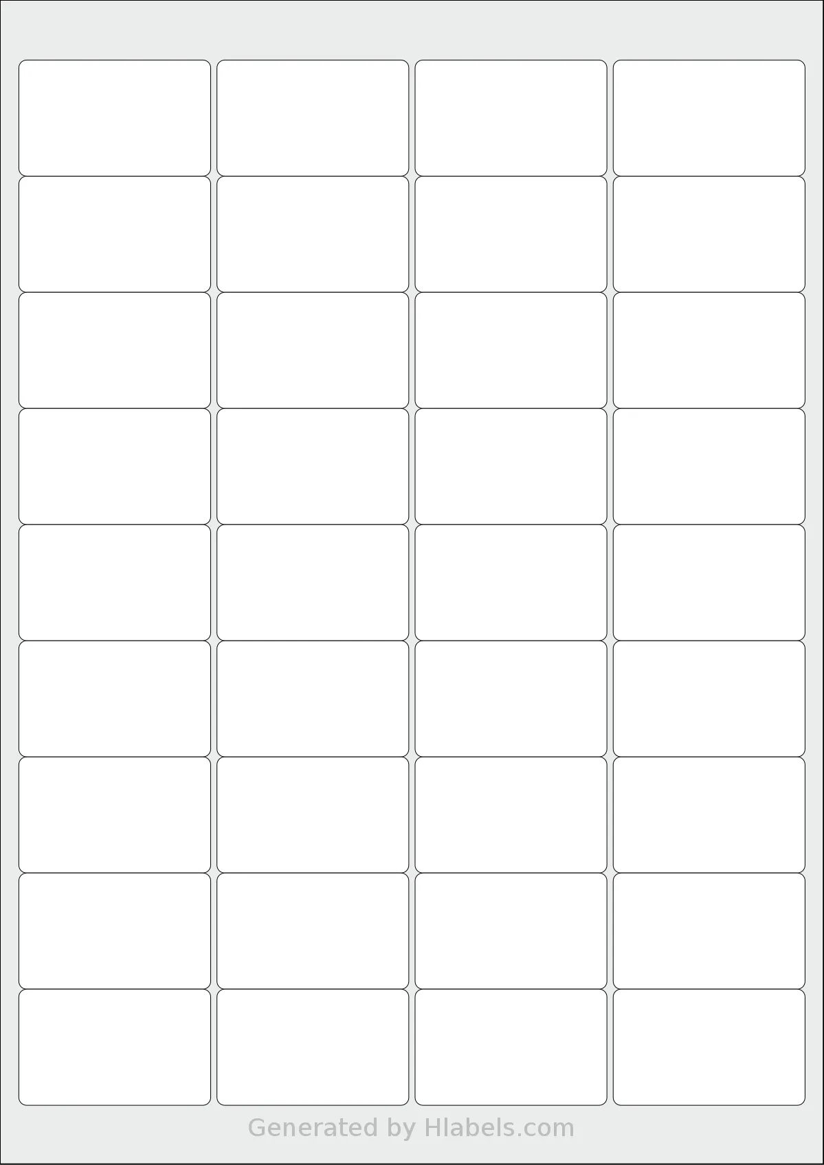 LabelPlanet® LP36-49 template with 36 rectangular 48.9 x 29.6 millimeter labels per sheet, on A4-size adhesive blank label sheets.