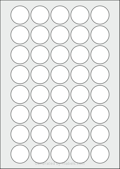LabelPlanet® LP40-32R Template LabelPlanet® LP40-32R template with 40 circle labels per sheet, each 32 millimeter in diameter, on A4-size adhesive blank label sheets.