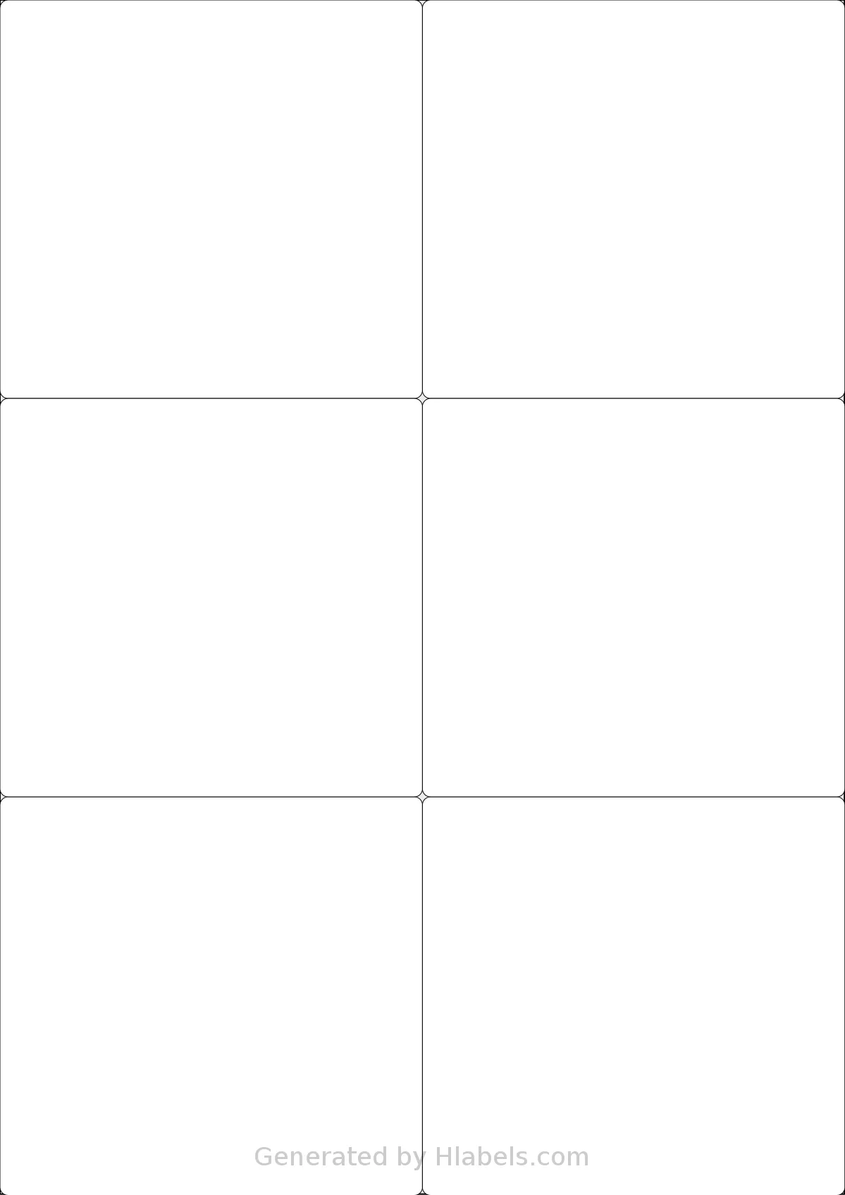 LabelPlanet® LP6-105 template with 6 rectangular 105 x 99 millimeter labels per sheet, on A4-size adhesive blank label sheets.