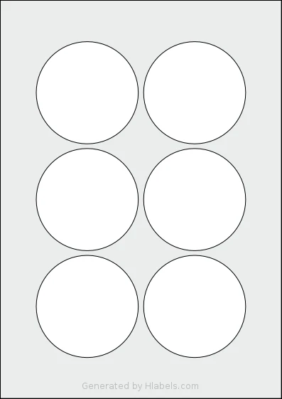 LabelPlanet® LP6-76R Template LabelPlanet® LP6-76R template with 6 circle labels per sheet, each 76 millimeter in diameter, on A4-size adhesive blank label sheets.