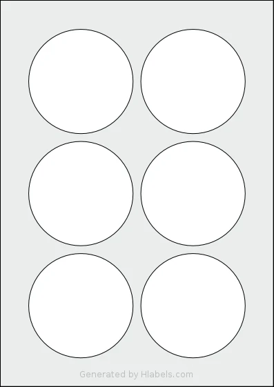 LabelPlanet® LP6-80R Template LabelPlanet® LP6-80R template with 6 circle labels per sheet, each 80 millimeter in diameter, on A4-size adhesive blank label sheets.