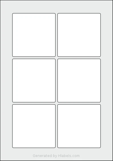 LabelPlanet® LP6-80SQ Template LabelPlanet® LP6-80SQ template with 6 square 80 x 80 millimeter labels per sheet, on A4-size adhesive blank label sheets.