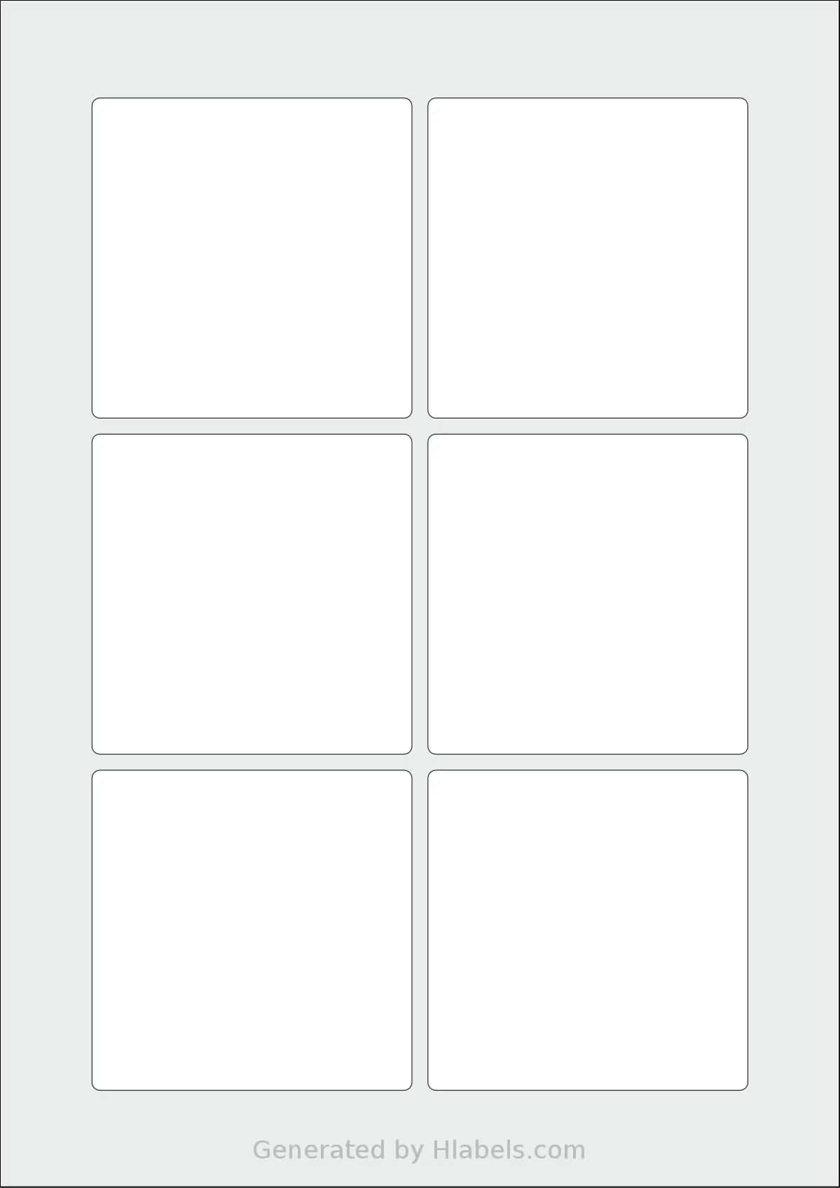 LabelPlanet® LP6-80SQ template with 6 square 80 x 80 millimeter labels per sheet, on A4-size adhesive blank label sheets.