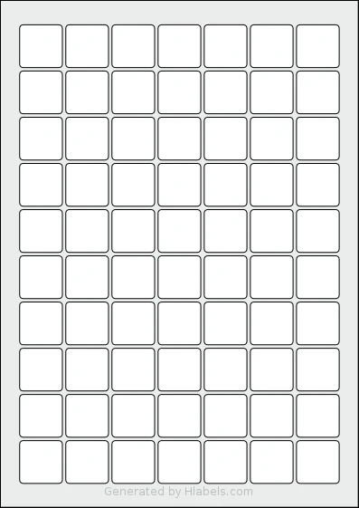 LabelPlanet® LP70-25SQ Template LabelPlanet® LP70-25SQ template with 70 square 25 x 25 millimeter labels per sheet, on A4-size adhesive blank label sheets.