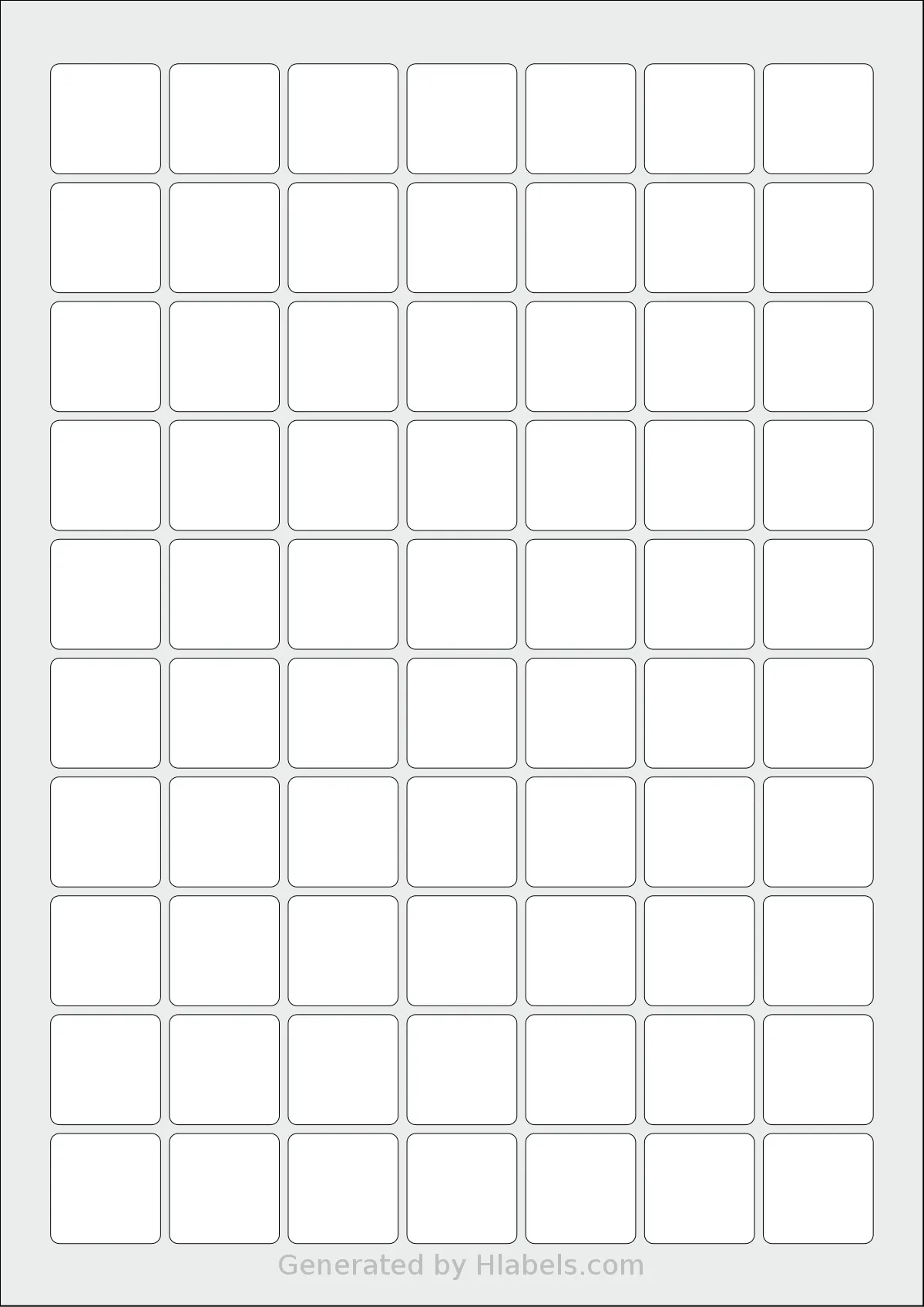 LabelPlanet® LP70-25SQ template with 70 square 25 x 25 millimeter labels per sheet, on A4-size adhesive blank label sheets.