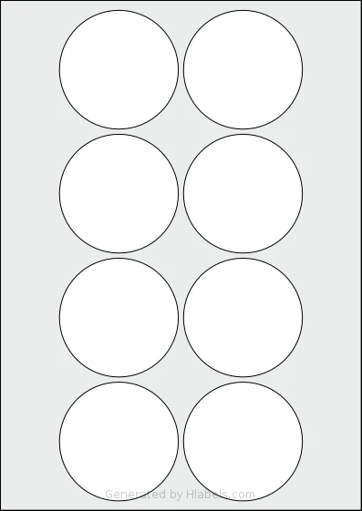 LabelPlanet® LP8-69R Template LabelPlanet® LP8-69R template with 8 circle labels per sheet, each 69 millimeter in diameter, on A4-size adhesive blank label sheets.
