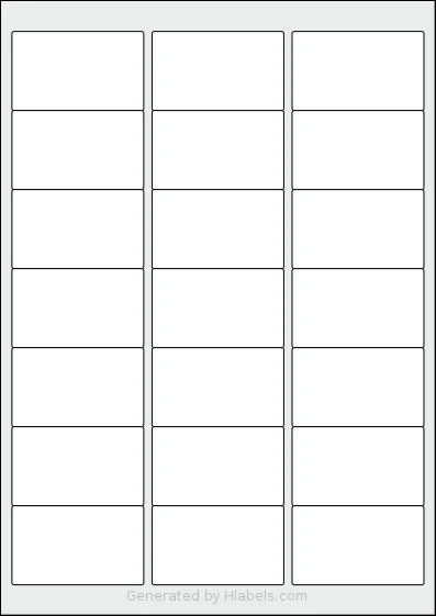 Lliked® A4-21 template with 21 rectangular 63.5 x 38.1 millimeter labels per sheet, on A4-size adhesive blank label sheets.