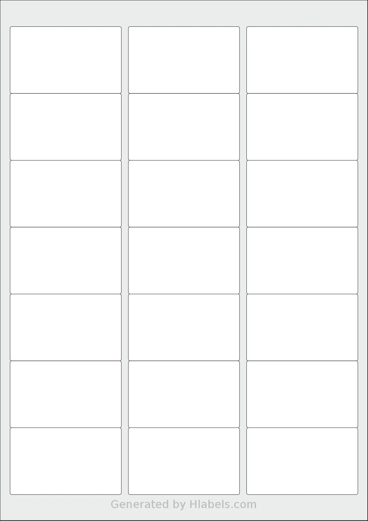 Lliked® A4-21 template with 21 rectangular 63.5 x 38.1 millimeter labels per sheet, on A4-size adhesive blank label sheets.