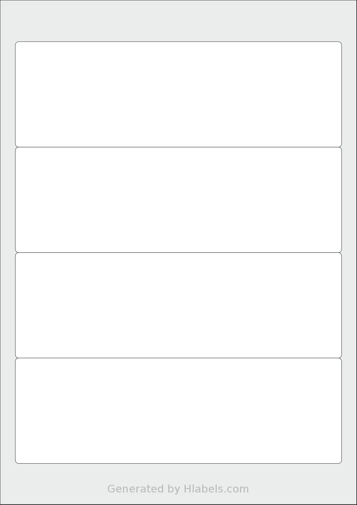 LotusLabels® LL04 template with 4 rectangular 192 x 62 millimeter labels per sheet, on A4-size adhesive blank label sheets.
