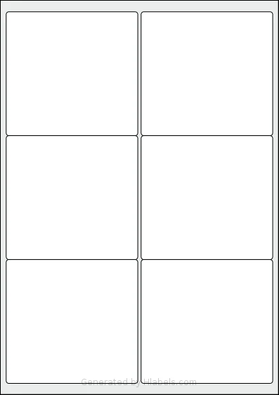 LotusLabels® LL06 template with 6 rectangular 99.1 x 93.1 millimeter labels per sheet, on A4-size adhesive blank label sheets.
